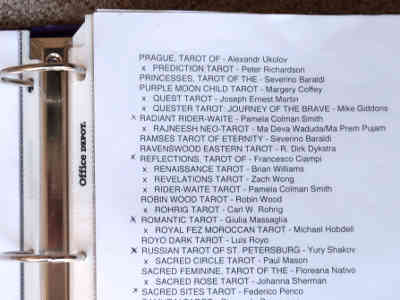 Tarot index to two voluminous notebooks full of deck info